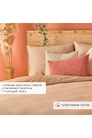Bella Maison %100 Pamuk Saten Supreme Basic Çift Kişilik Nevresim Seti Vizon 200 x 220 CM Vizon