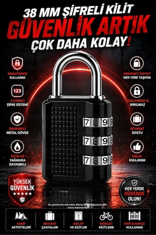 38 Mm 3 Haneli Şifreli Asma Kilit Anahtarsız Güvenlik Paslanmaz Çelik Kanca Bavul, Dolap Ve Ça
