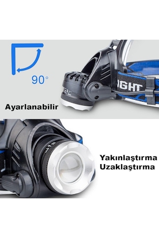 Triline 6000 Lümen Profesyonel Su Geçirmez Şarjlı Kafa Lambası Fener Mavi