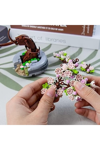 Bonsai Ağacı Sukulent/sakura Saksı Bitki Yapı Blokları Seti, Hediyeler İçin Yapay Çiçek İnşaat Kitleri, Yetişkinler/gençler İçin Kendin Yap Buket Yapı Tuğlaları Sakura 20beyazcipso