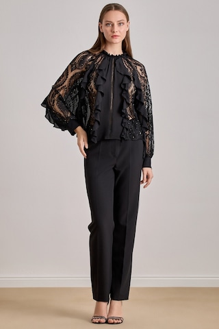 Dökümlü Siyah Krep Bluz Siyah