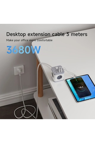 Honeybeeshop Lıpwel 3680w Maksimum Güç Kaynağı Küpü Usb Hızlı Şarj 17w Çıkış 16a 3680w Kapasite 3 Metre Beyaz Seyahat Adaptörü