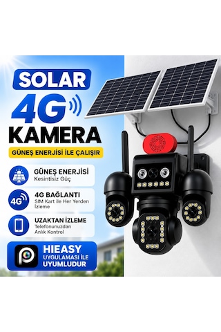 Uninet Aov Teknolojili 4g Solar Güvenlik Kamerası Düşük Güç Tüketimi, Kesintisiz Izleme Ve Anlık Kayıt 4 Kameralı 3 Kamerası Dönebilen Ptz + 1 Sabit Lens, Gece Görüşü Ve Siren