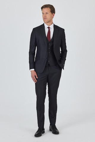 İmza Düz Filafil Mono Yaka Tam Astar Yelekli 6 Drop Slim Fit Takım Elbise 1001250171 Koyu Antrasit