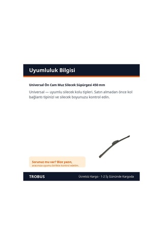Trobus Universal Ön Cam Muz Silecek Süpürgesi 450 Mm