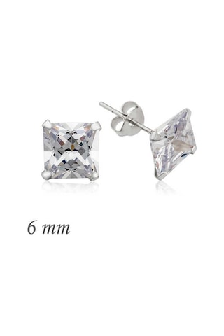 Gumush Gümüş Kare Tek Taş Zirkon Küpe - 6 Mm.