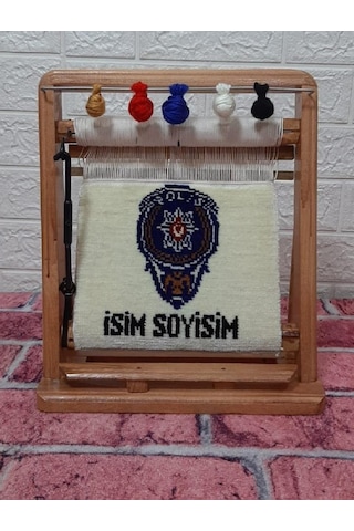 100tel Polis İsim Motifli El Dokuması Hediyelik Minyatür Halı Çok Renkli