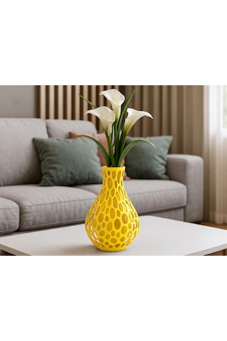 Northcity 3d Baskı Petek Dokulu Vazo - Delikli Dekoratif Vazo-sarı Koyu Sarı