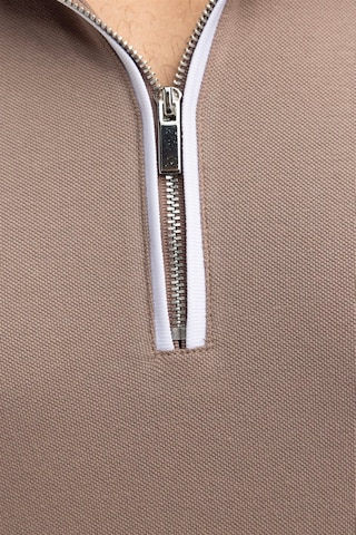 Tudors Erkek Slim Fit Dar Kesim %100 Pamuk Düz Pike Fermuarlı Kahverengi Polo Yaka Tişört-27083 Kahve Kahverengi