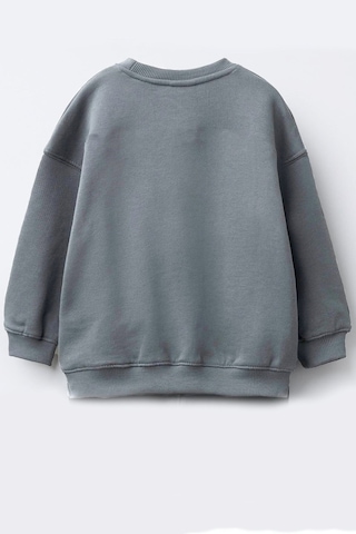 Monila Kız Çocuk 3 İplik Kumaş Pamuklu Mavi Kedi Baskılı Sweatshirt Antrasit