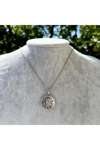 925 Ayar Gümüş Güneş Ve Ay Kolye - Göksel Kolye - El Yapımı Gümüş Takı Gümüş