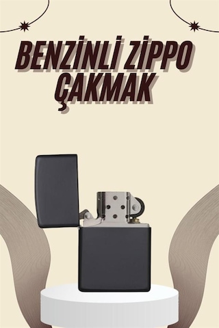 Çakmak Parlak Siyah Benzinli Çakmak Cep Boy Doldurulabilir Tek Renk