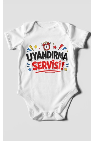 Morivokids Uyandırma Servisi Kısa Kollu Bebek Body %100 Pamuk Beyaz