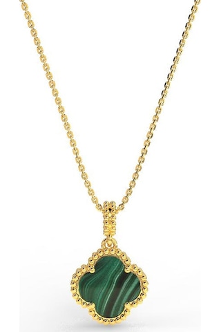 Roza Silver 925 Ayar Yeşil Kaplangözü Taşlı Gold Yonca Gümüş Kolye Rn10285