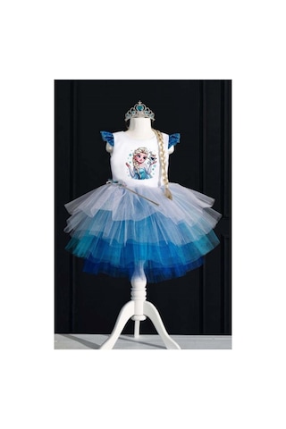 YAĞMUR KOStütüM Taç & Asa & Saç Hediyeli Frozen Elsa Olaf Temalı Frozen Doğum Günü Elbisesi & Parti Kostümü Beyaz