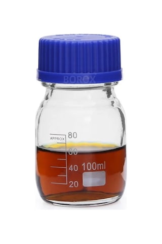 Borox Cam Şişe 100 ML Vida Kapaklı Boş Numune Şişesi