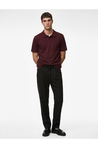 Koton Regular Fit Beli Lastikli Düğmeli Düz Paça Keten Karışımlı Chino Yazlık Pantolon Siyah 6sam40003hw