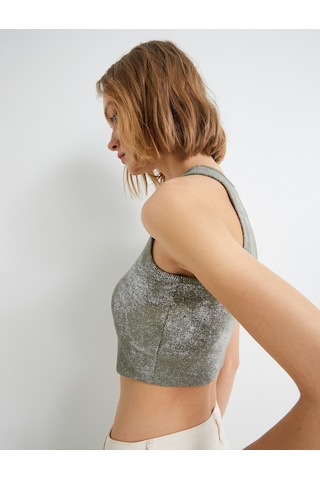 Koton Crop Atlet Halter Yaka Metalik Sim Baskılı Fitilli Ada Çayı 4sak10284ek Açık Yeşil