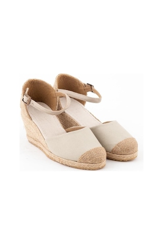 Star Tombis Gerçek Elişi Burnu Hasır Dolgu Topuk Bej Keten Hasır Espadril Handmade Bej