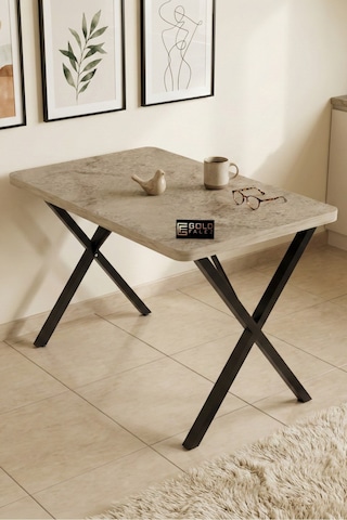 Reyo Falez 110x70 Cm Yemek Masası Modern Ahşap Görünümlü Mutfak Ofis Balkon Bahçe Kafe Masası Traverten 9831