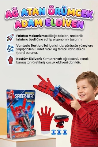 Ağ Atan Örümcek Adam Eldiveni 2 Tane Vantuzlu Dart Eldiven Ve Ağ Fırlatıcı Mekanizması Oyuncak Seti Spider - Man