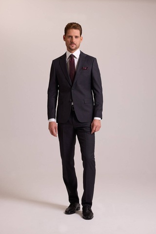 Erkek Antrasit Slim Fit Mono Yaka Yün Takım Elbise