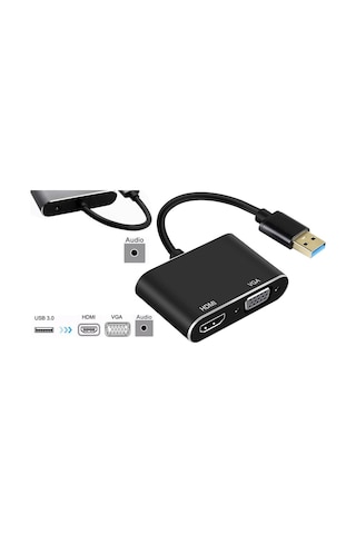 4933 Usb 3.0 To Hdmi Vga 3.5mm Çevirici Dönüştürücü Adaptör