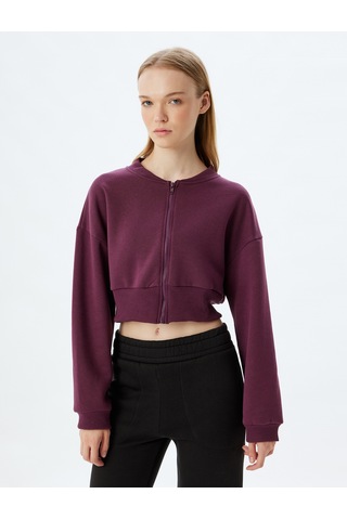 Koton Crop Oversize Sweatshirt Fermuarlı Cep Detaylı Bordo 5wak10194nk Bordo