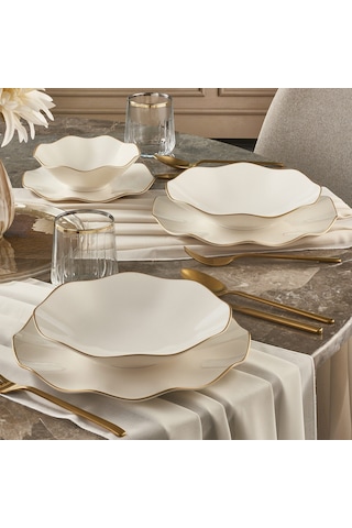Güral Porselen Nesrin 24 Parça 6 Kişilik Bone Yemek Takımı Altın