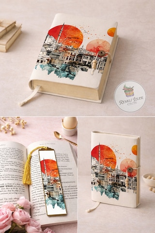 Kitap Kılıfı Ve Metal Ayraç Seti İstanbul Günbatımı