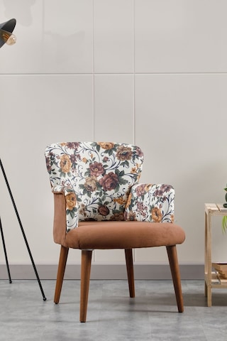 Colormix Kahverengi Çiçekli Tekli Berjer Koltuk