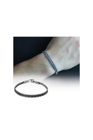 Nipora El Işçiliği Modern Tasarım 1000 Ayar Gümüş Kazaz Erkek Bileklik