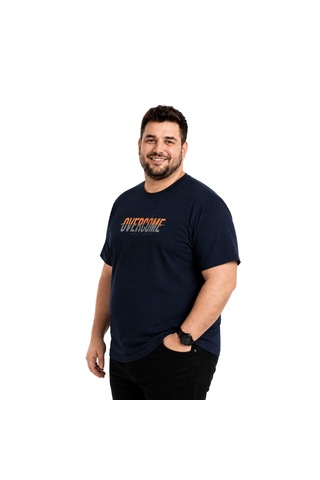 Battal Moda Erkek Büyük Beden Lacivert Bisiklet Yaka Kısa Kollu Overcome Tişört 3xl-4xl-5xl-6xl