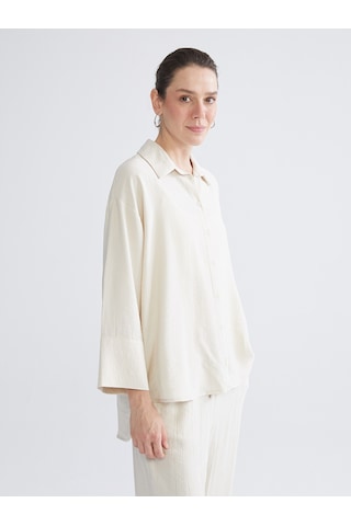 Lcwaıkıkı Classic Bej Dokulu Oversize Kadın Gömlek