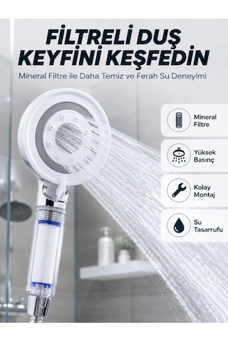 Kargo Şeffaf Filtre Hazneli Duş Başlığı Güçlü Akışlı Pratik Banyo Duşu Najmaddin Çok Renkli