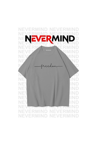 Nevermind Erkek Oversize Freedom Baskılı Erkek Tişört Yazlık Rahat Pamu Antrasit