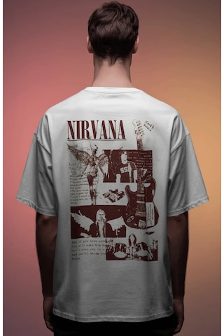 Sevbano Nirvana Rock Metal Müzik Grubu Baskılı Unisex Oversize Premium Ti Beyaz