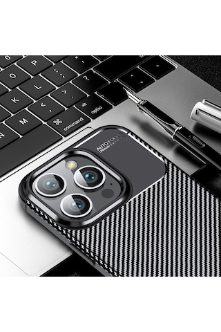 Apple Uyumlu iPhone 16 Pro Kılıf Negro Karbon Tasarım Silikon Kılıf Siyah