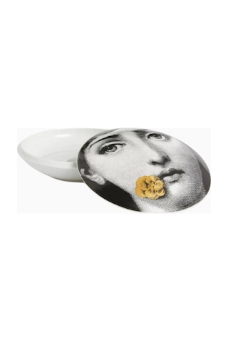 Fornasetti Tema E Variazioni N.137 Yuvarlak Porselen Kutu Saklama Kutusu Siyah-beyaz-gold