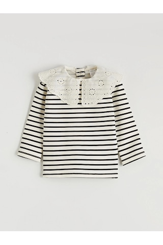 LC Waikiki Lcw Baby Ekru Bebe Yaka Kız Bebek Bluz Ve Tayt Ecru Strıped
