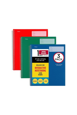 Five Star İnteraktif Not Alma Spiral Defter 3'lü Paket, 1 Konu, Geniş Çizgili, 28x22cm, 100 Yaprak, Orman Yeşili, A Çok Renkli