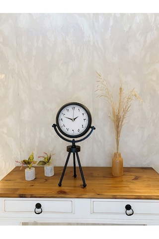 Siyah Metal Mini Tripod Farsça Masa Saati 45 26 Cm 07 Beyaz
