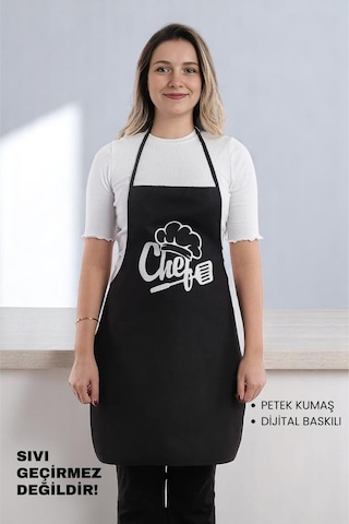 Siyah Chef Leke Tutmaz Kumaş Mutfak Önlüğü Siyah1