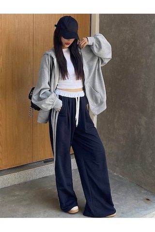 Harmandar Baskısız Kadın Gri Cepli Kapüşonlu Fermuarlı Sweatshirt Hırka Grihirka