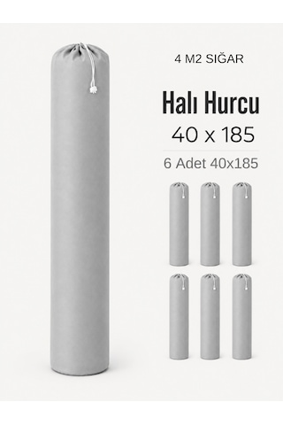 Beylini 40x185 Halı Hurcu 4m2 Lastikli Nefes Alabilir Kokmaz Tela Lastikli Halı Kılıfı Poşeti Ambalajı Taşınma Yastık Saklama Torbası Gri 6 Adet