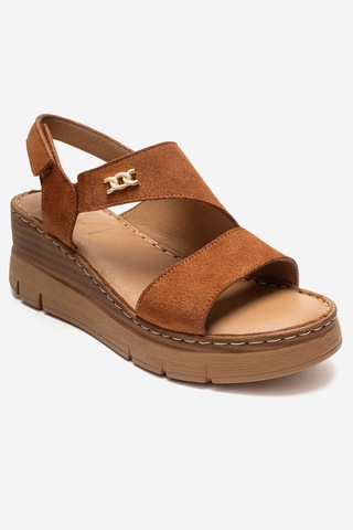Luvishoes Sophıe Taba Süet Hakiki Deri Kadın Dolgu Topuklu Sandalet Taba