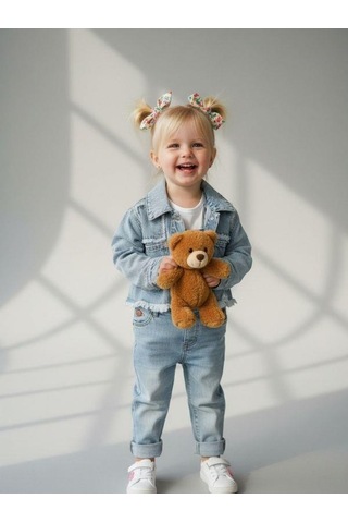 Zekids Kız Çocuk Crop Kesim Kot Ceket-16901 Çok Renkli