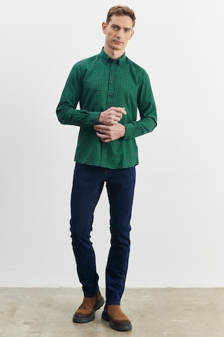 AC&Co / Altınyıldız Classics Erkek Yeşil-lacivert Slim Fit Dar Kesim Düğmeli Yaka Pötikareli Flanel Oduncu Gömlek Yeşil - Lacivert