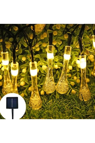 Büro Ev Ofis Aydınlatması İçin 2mt 10led Solar Sarı Kristal Su Damlası Bahçe Lambası Açık Gri