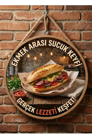 Mayeka Ekmek Arası Sucuk Temalı Büfeler Cafeler Köfteciler İçin Ahşap Duvar Kapı Dekoratif Süs Tablo 18